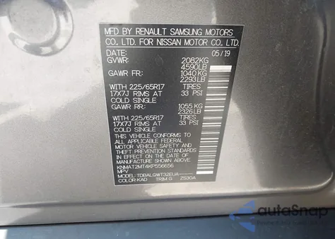 2019 Nissan Rogue Sv from USA, damaged, VIN KNMAT2MT4KP556656